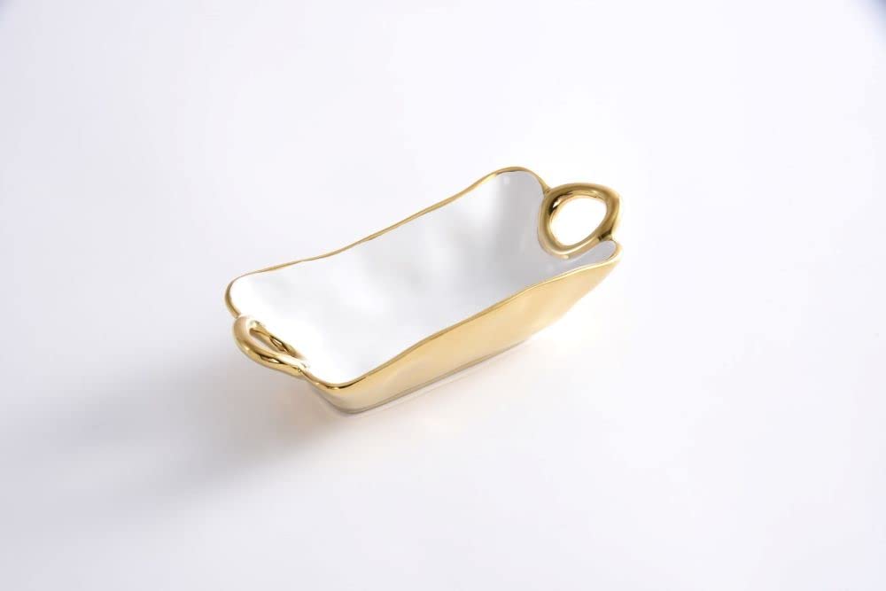 Pampa Bay Golden Handles Mini Rectangular Bowl, Porcelain, 7.25" x 3.25" x 1.75"