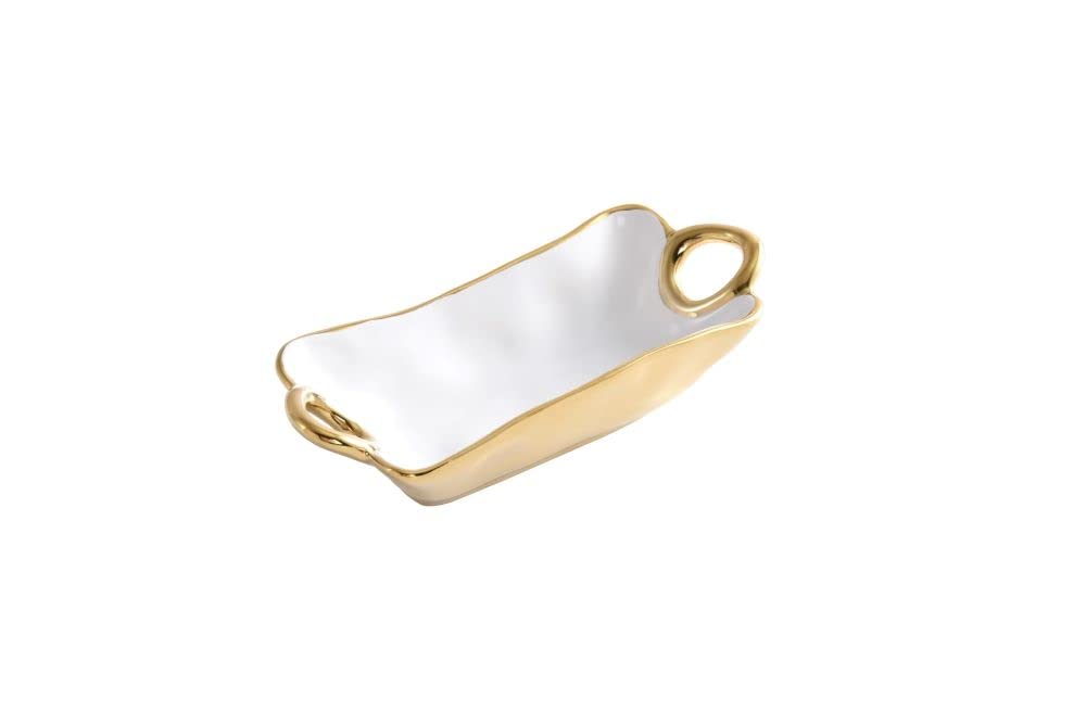Pampa Bay Golden Handles Mini Rectangular Bowl, Porcelain, 7.25" x 3.25" x 1.75"