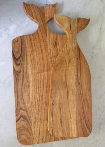 Boston International Acacia Wood Cutting Board Charcuterie Tray, Small 12.75", Whale Shaped