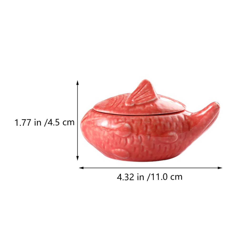 Yardwe Fish-Shaped Ceramic Sauce Bowl with Lid 4.3 Inch Porcelain Condiment Container for Kitchen Dining and Japanese Style Serving