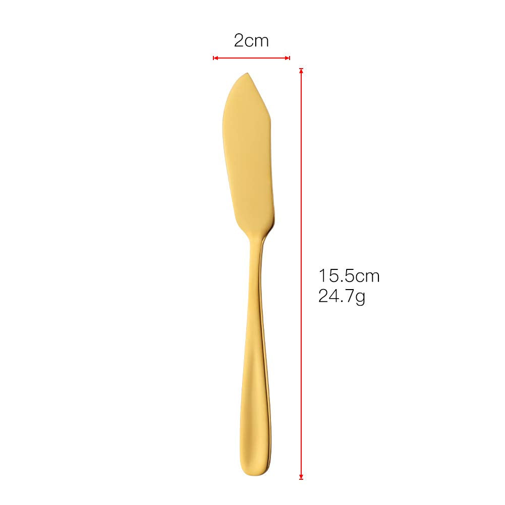 Bisda Stainless Steel Cheese Dessert Knives, Set of 6, Breakfast Butter Knife, Slicer Sandwich Spreader(Gold)