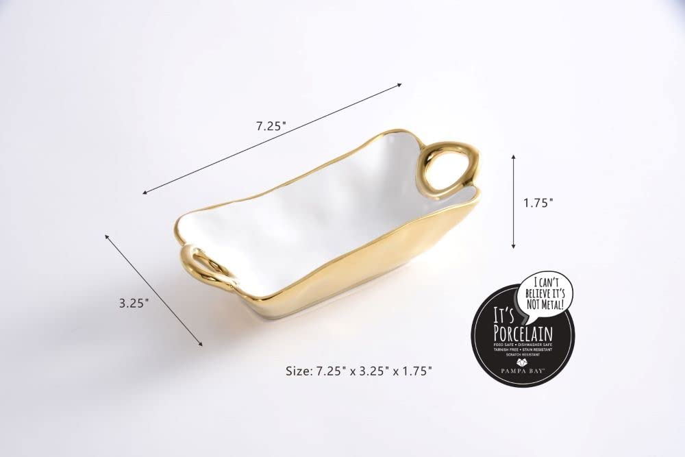 Pampa Bay Golden Handles Mini Rectangular Bowl, Porcelain, 7.25" x 3.25" x 1.75"