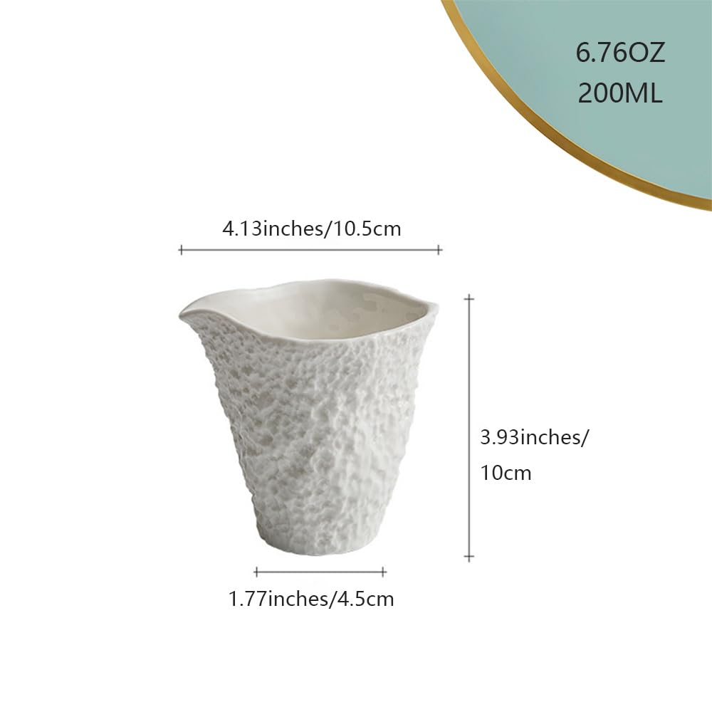 Vitbunana Rock Pattern Ceramic Gravy Boat, Small Capacity Ceramic Gravy Bowl, Handleless Creamer Pitcher with Dripless Lip, Suitable for Gravy, Sauce, Salad Dressing, Milk (White)