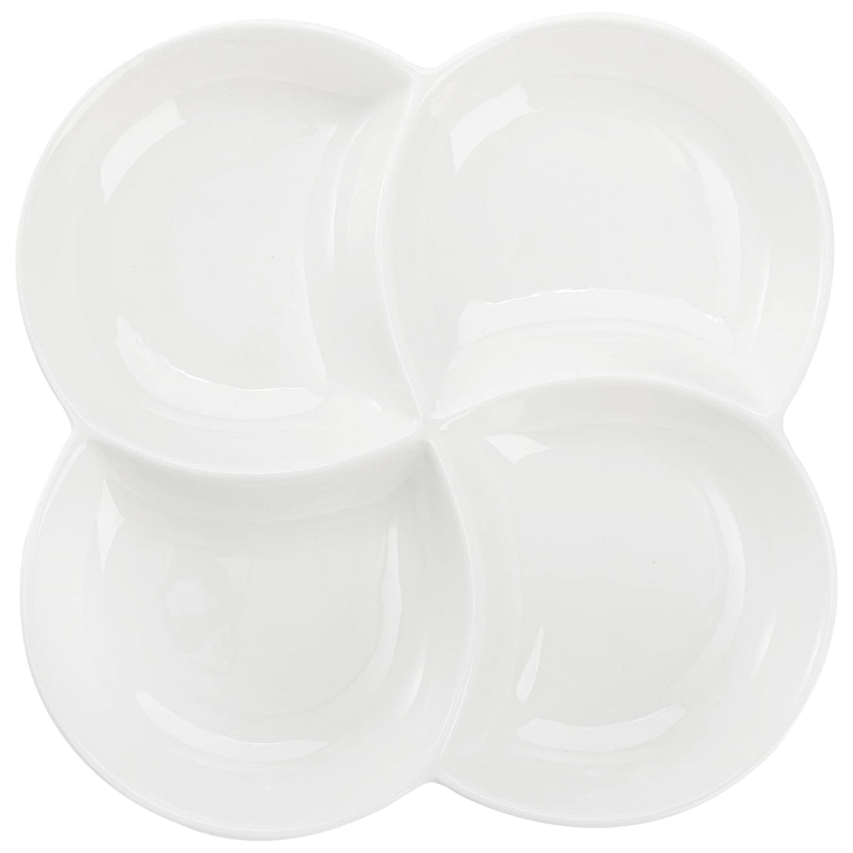 ZENFUN Set of 3 Porcelain Appetizer Platter with 4 Compartment, Flower-shaped Candy and Nut Serving Tray Snack Serving Plate Dishes for Vegetables, Fruit, Dessert, 8.5'' x 8.5'', White