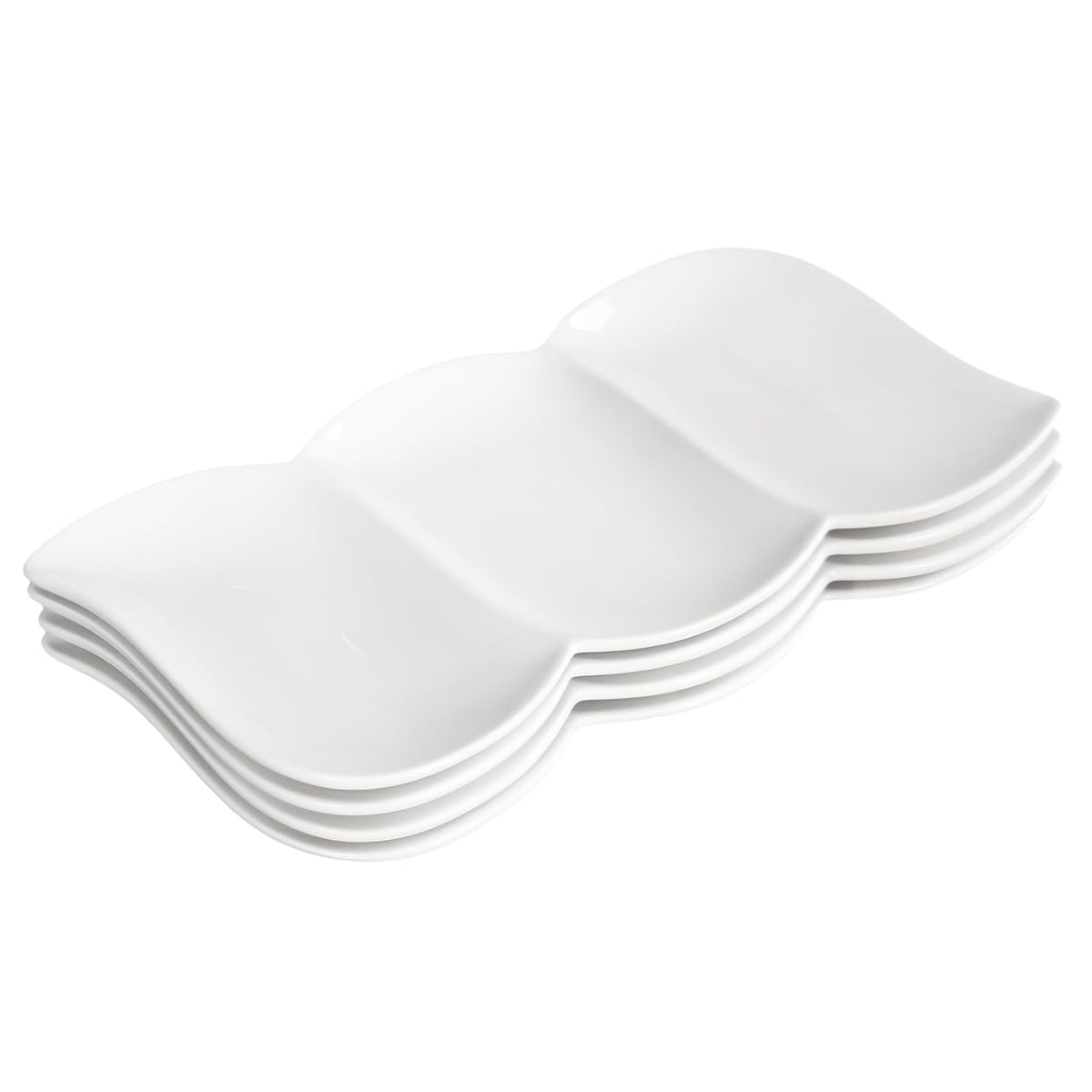 Creativity Home Chip and Dip Serving Set Porcelain Tray Deep Divided Bowl,Set of 4 Divided Platters/Divided Bowls,Lunch&buffet tableware,for Dishwashers,microwaves,ovens safety 10.4 Inch