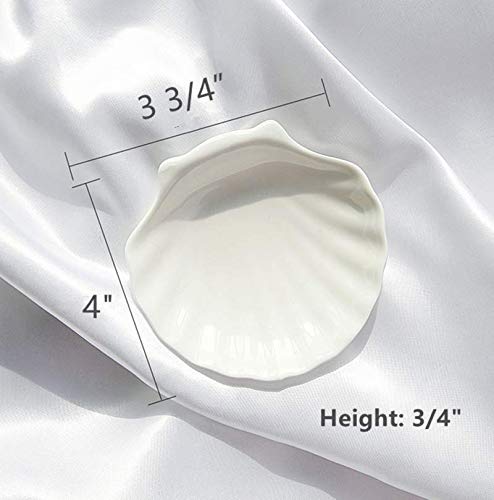 Leoyoubei Sauce Dish Set of 6, White Porcelain Dipping Bowls for Sushi, Soy Sauce, Ketchup, Honey Mustard, BBQ or Seasoning (Shell Shape - 2 Oz Each)