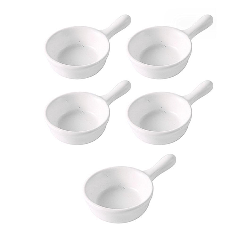 Leoyoubei 5 Packs Sauce Dish with Handle Grip,Side Dishes 1 Oz White Porcelain Dipping Bowls Appetizer Spoons Ketchup BBQ Sauce Sushi Soy Sauce-Stackable Ramekins