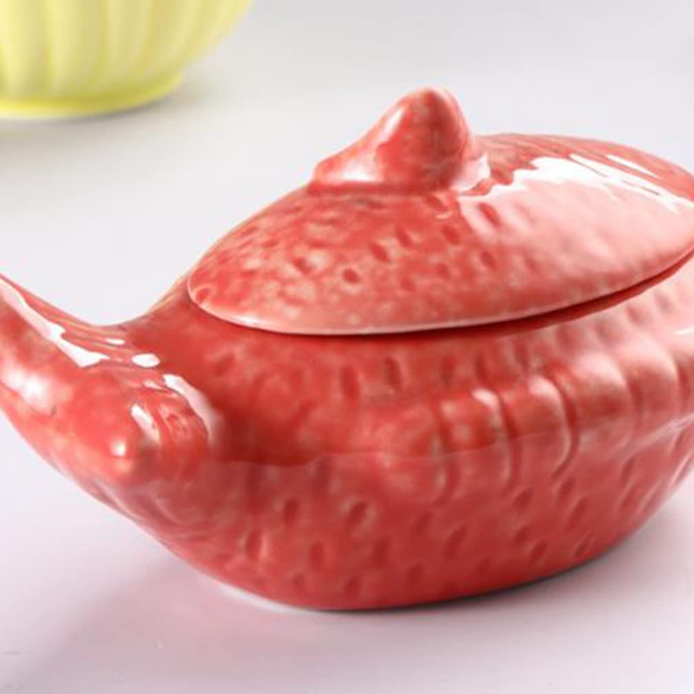 Yardwe Fish-Shaped Ceramic Sauce Bowl with Lid 4.3 Inch Porcelain Condiment Container for Kitchen Dining and Japanese Style Serving