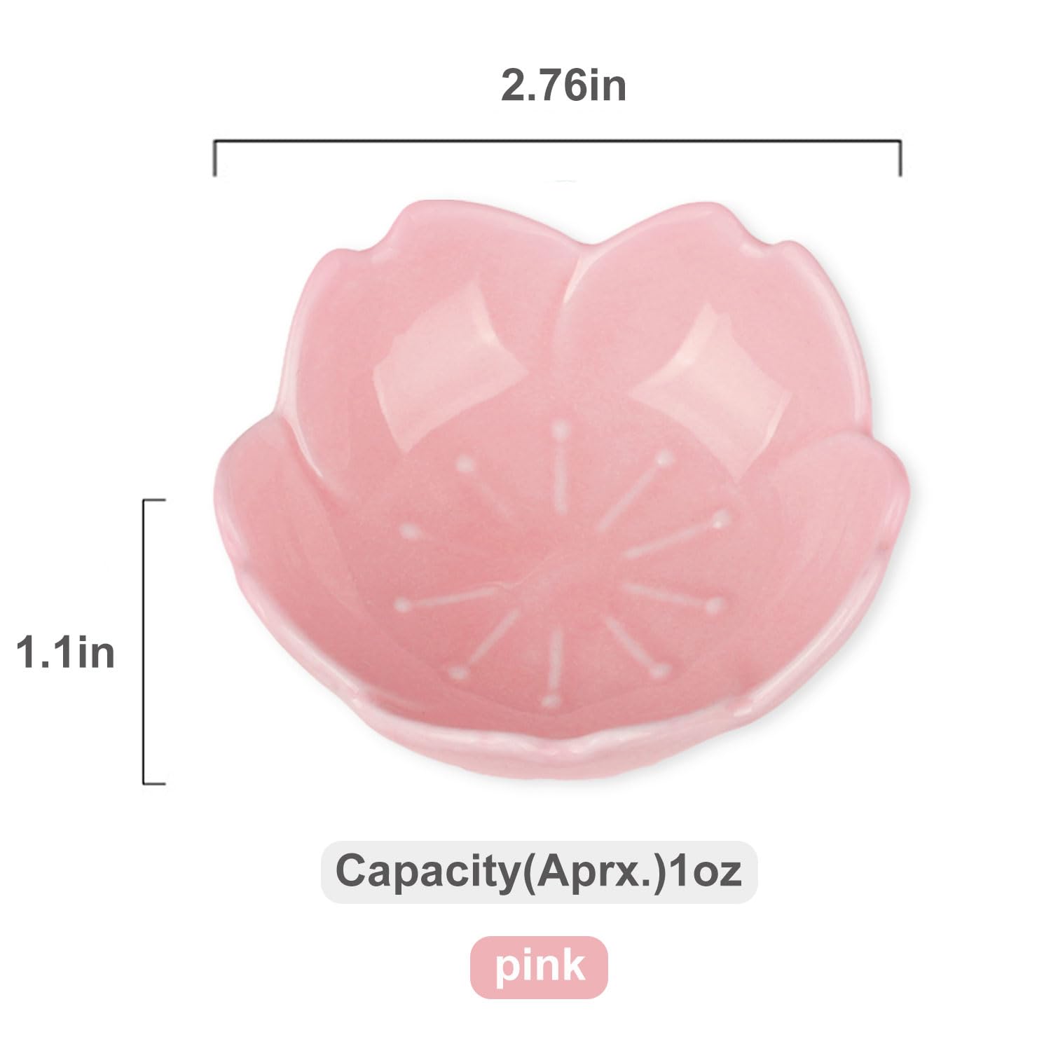 WHJY Pink Cherry Blossom Dish Set, Cute Pink Ceramic Plates, Sauce/Seasoning Dish, Sushi Dishes, Soy Dipping Bowl, Dessert, Appetizer Plates, Serving Dish for Kitchen Home – Set of 5