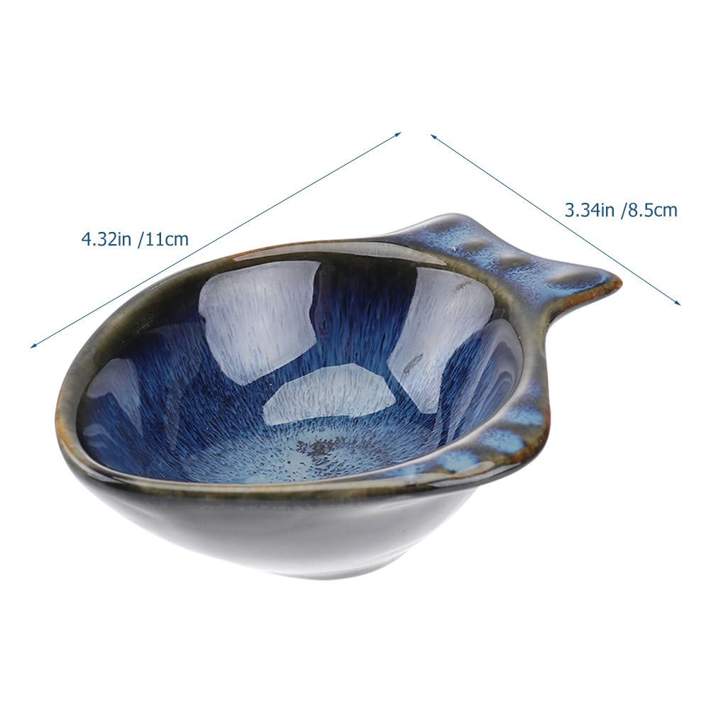 CALLARON 2Pcs Ceramic Dipping Bowl - 4.3 inch Fish Shape Sauce Dishes, 2 Oz Porcelain Serving Bowl, Small Bowl Dish for Appetizer, Sushi Soy Sauce, Snack, Seasoning, Dishwasher Safe