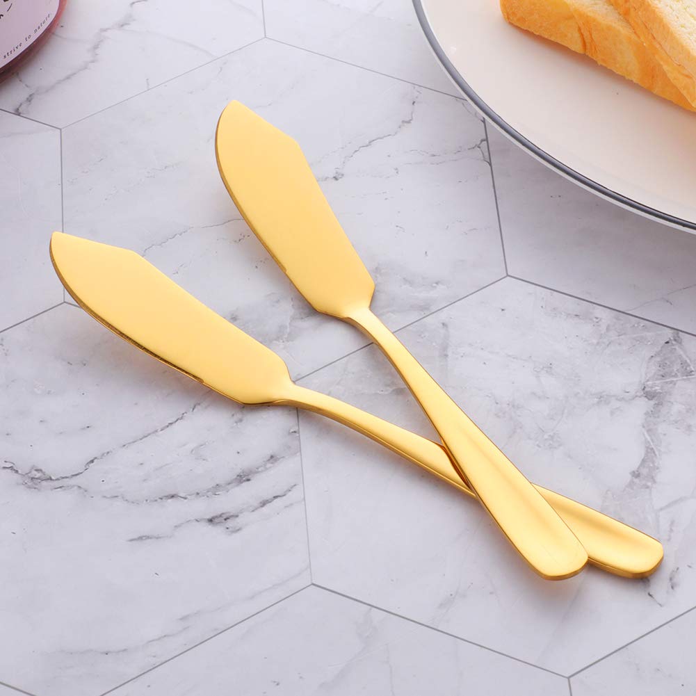 Bisda Stainless Steel Cheese Dessert Knives, Set of 6, Breakfast Butter Knife, Slicer Sandwich Spreader(Gold)