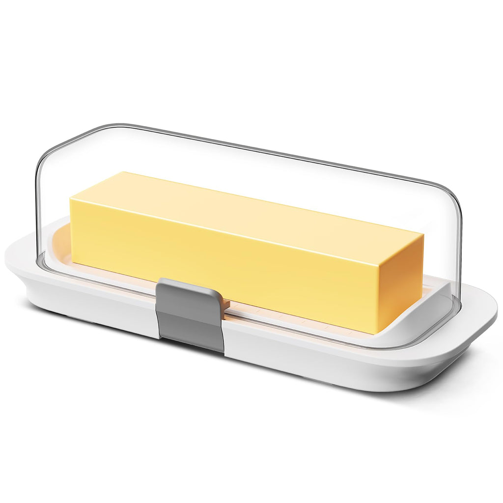 Pisol Butter Dish with Lid for Countertop and Refrigerator Door Shelf, Airtight Butter Keeper Container, Butter Holder for East/West Coast Butter, BPA-free, Microwave/Dishwasher Safe