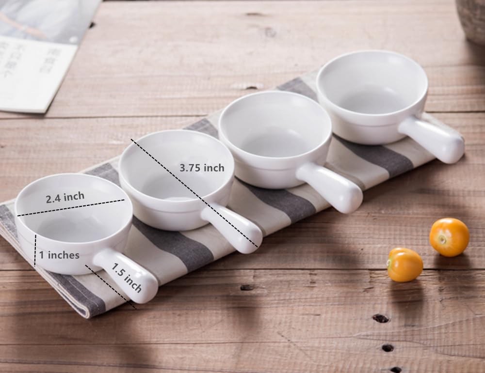 Leoyoubei 5 Packs Sauce Dish with Handle Grip,Side Dishes 1 Oz White Porcelain Dipping Bowls Appetizer Spoons Ketchup BBQ Sauce Sushi Soy Sauce-Stackable Ramekins