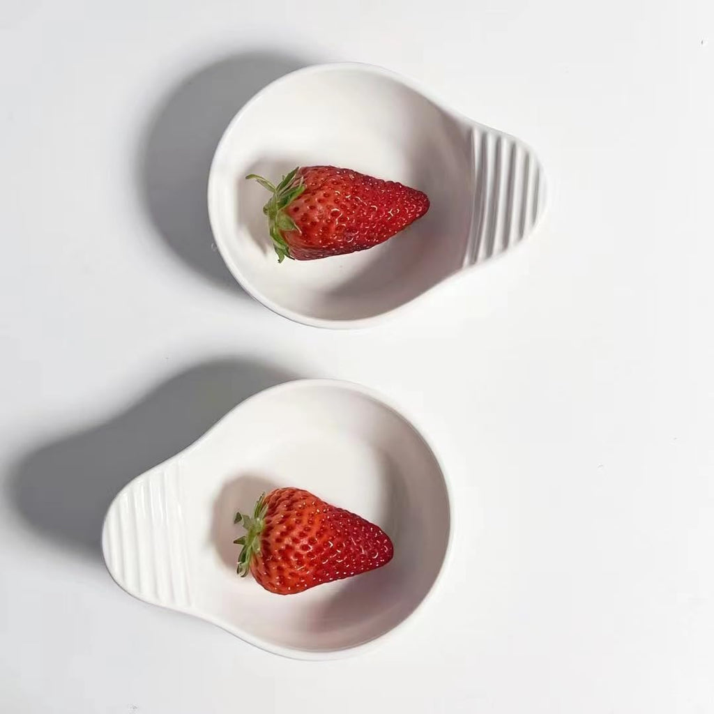 TANZOIJI Porcelain Sauce Bowls with Handle, White, 4 oz / 4 Inch, Microwave Dishwasher Oven Safe, Small Ceramic Serving Bowls for Dipping Snacks Condiments Dessert, Set of 4
