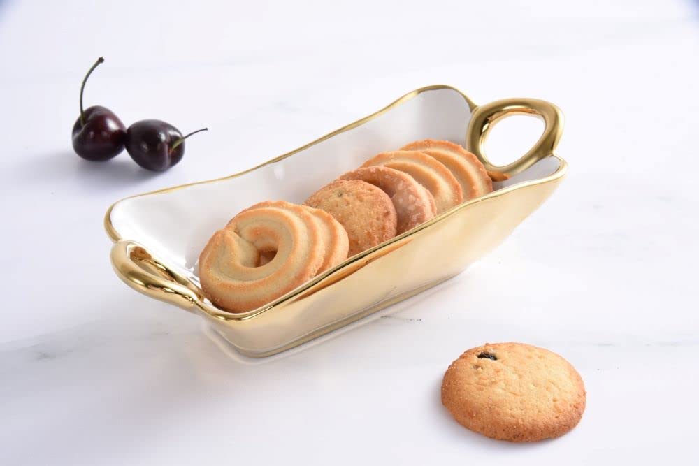 Pampa Bay Golden Handles Mini Rectangular Bowl, Porcelain, 7.25" x 3.25" x 1.75"