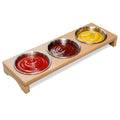 Manor Products Chip and Dip Serving Set with Bamboo Wooden Tray, 3.2-inch Stainless Steel Serving Bowls Ramekins - Candy Dish, Soy Sauce Dish, Salsa Bowls, Dip Tray for Condiments, and Fruit Bowl