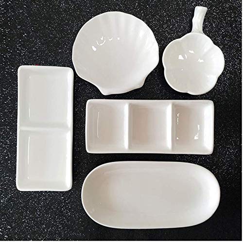 Leoyoubei Sauce Dish Set of 6, White Porcelain Dipping Bowls for Sushi, Soy Sauce, Ketchup, Honey Mustard, BBQ or Seasoning (Shell Shape - 2 Oz Each)