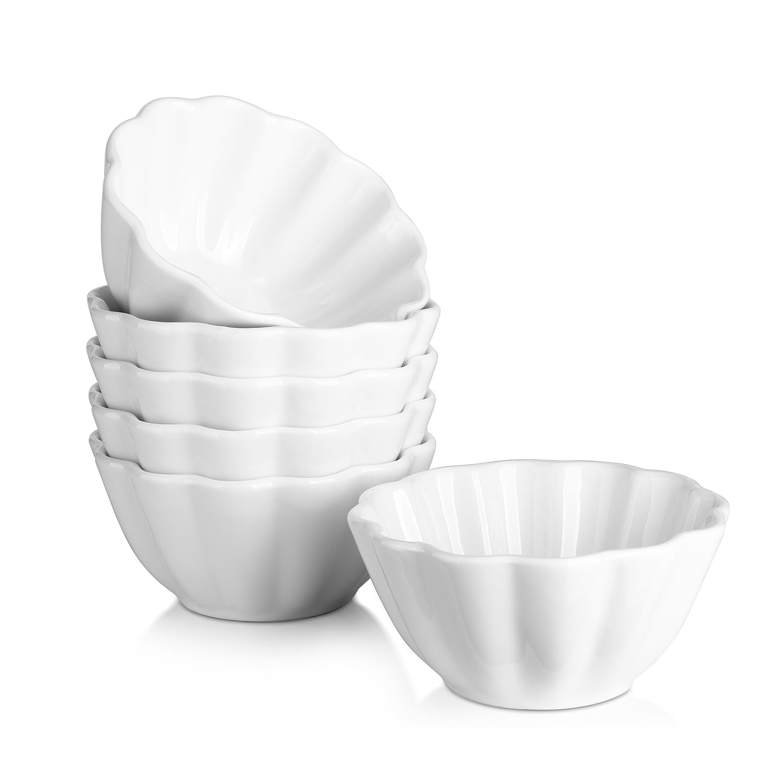 DOWAN Ramekins 4 oz, Creme Brulee Ramekins, Ramiken Oven Safe for Baking, Souffle Dishes Custard Cups, Porcelain Small Dipping Sauces Charcuterie Dessert Bowls, Ceramic Pudding Cups, Set of 6, Soft White