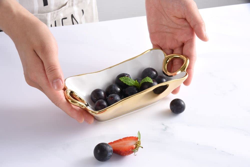 Pampa Bay Golden Handles Mini Rectangular Bowl, Porcelain, 7.25" x 3.25" x 1.75"