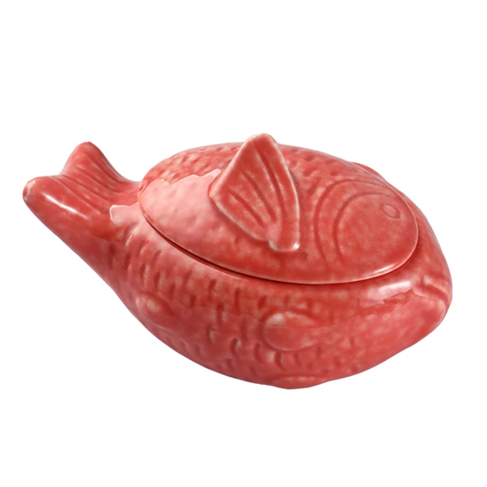 Yardwe Fish-Shaped Ceramic Sauce Bowl with Lid 4.3 Inch Porcelain Condiment Container for Kitchen Dining and Japanese Style Serving