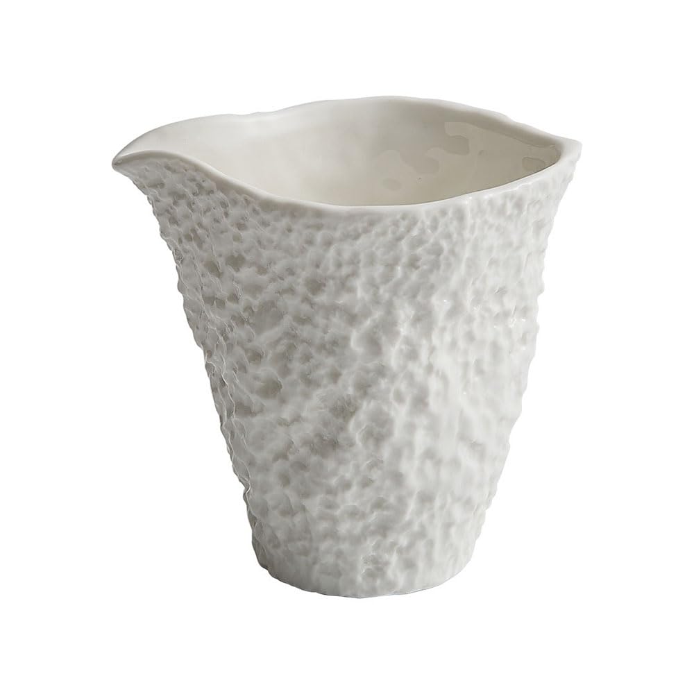Vitbunana Rock Pattern Ceramic Gravy Boat, Small Capacity Ceramic Gravy Bowl, Handleless Creamer Pitcher with Dripless Lip, Suitable for Gravy, Sauce, Salad Dressing, Milk (White)