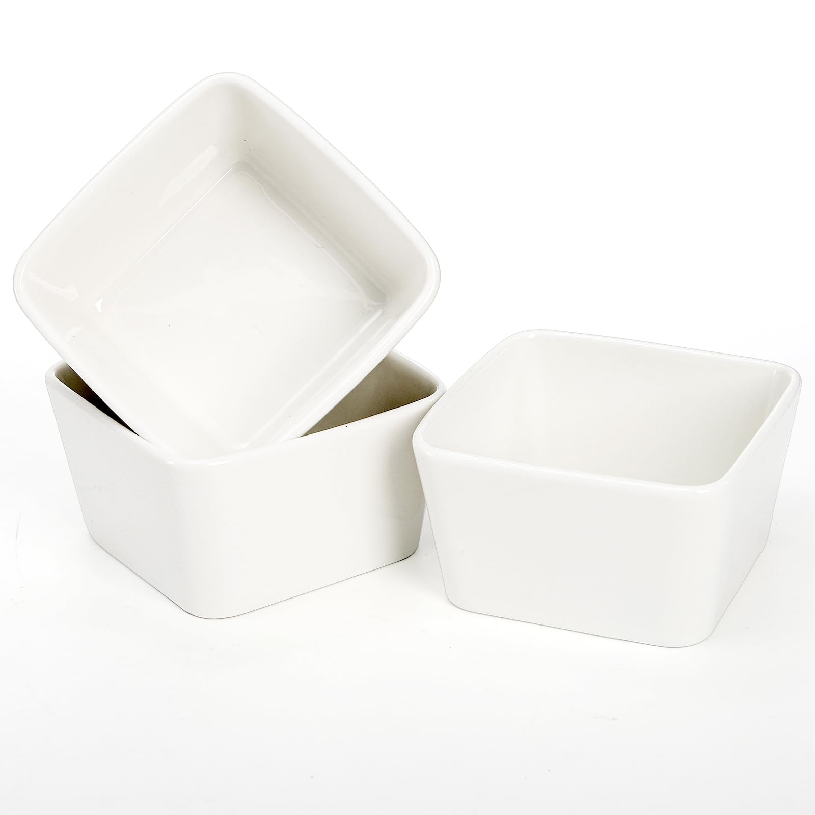Eorbow 10 OZ Square Bowl Chip & Dip Serving Set, 3 Pieces Ceramic Condiment Server with Metal Stand, Serving Dish Tray for Party Entertaining, Small Snack Platters for Side Dish Appetizer Nuts