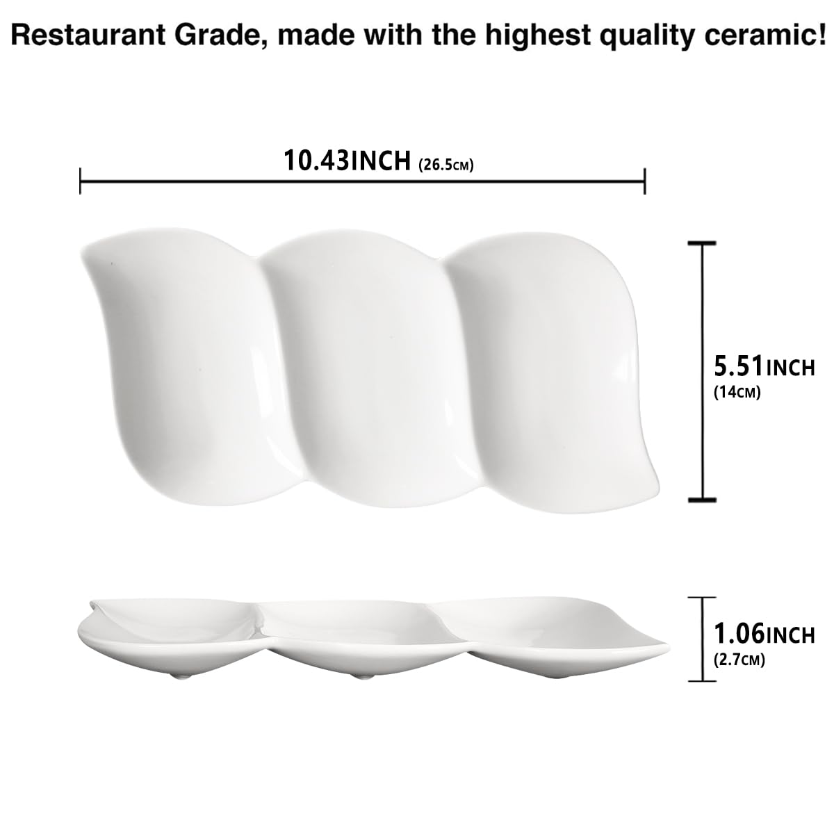 Creativity Home Chip and Dip Serving Set Porcelain Tray Deep Divided Bowl,Set of 4 Divided Platters/Divided Bowls,Lunch&buffet tableware,for Dishwashers,microwaves,ovens safety 10.4 Inch