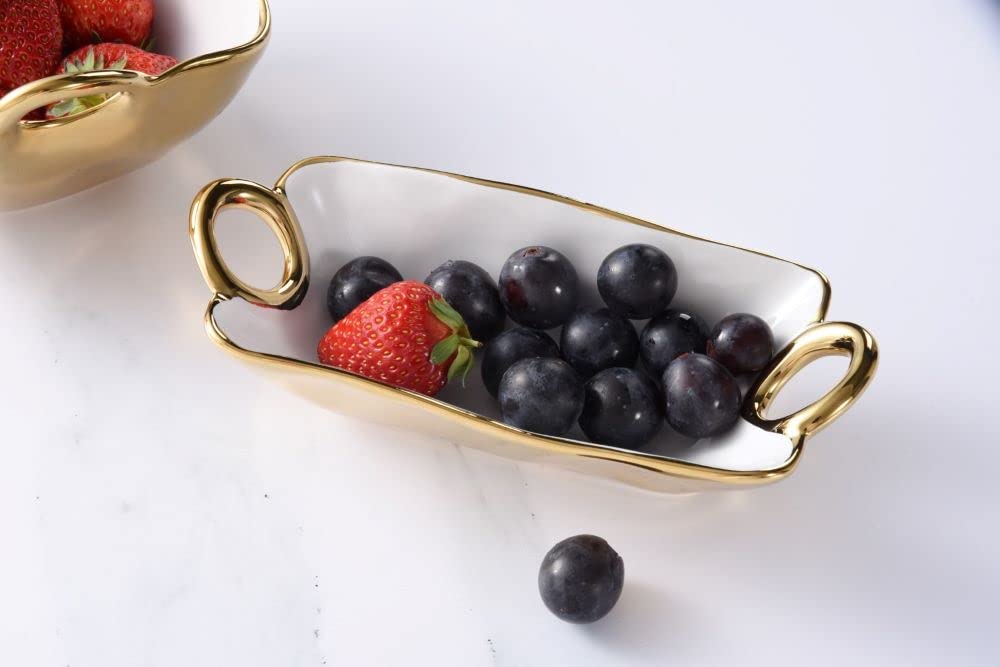Pampa Bay Golden Handles Mini Rectangular Bowl, Porcelain, 7.25" x 3.25" x 1.75"