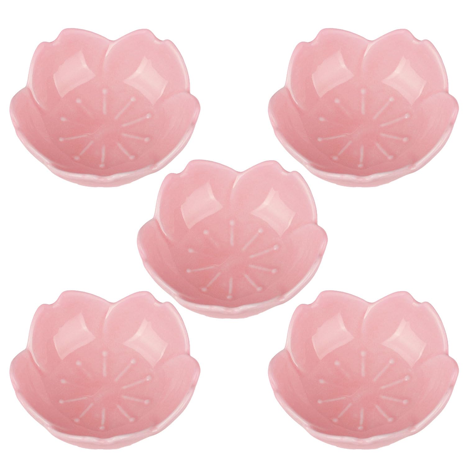 WHJY Pink Cherry Blossom Dish Set, Cute Pink Ceramic Plates, Sauce/Seasoning Dish, Sushi Dishes, Soy Dipping Bowl, Dessert, Appetizer Plates, Serving Dish for Kitchen Home – Set of 5