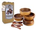 BestySuperStore Set of 4 Small Round Acacia Wooden Bowls 2¾ Inch Diameter 1½" High With Spoons - Stackable Mixing Bowl Salad Soup Snack Dip Sauce Charcuterie Wood Tableware Sets for Decor and Serving