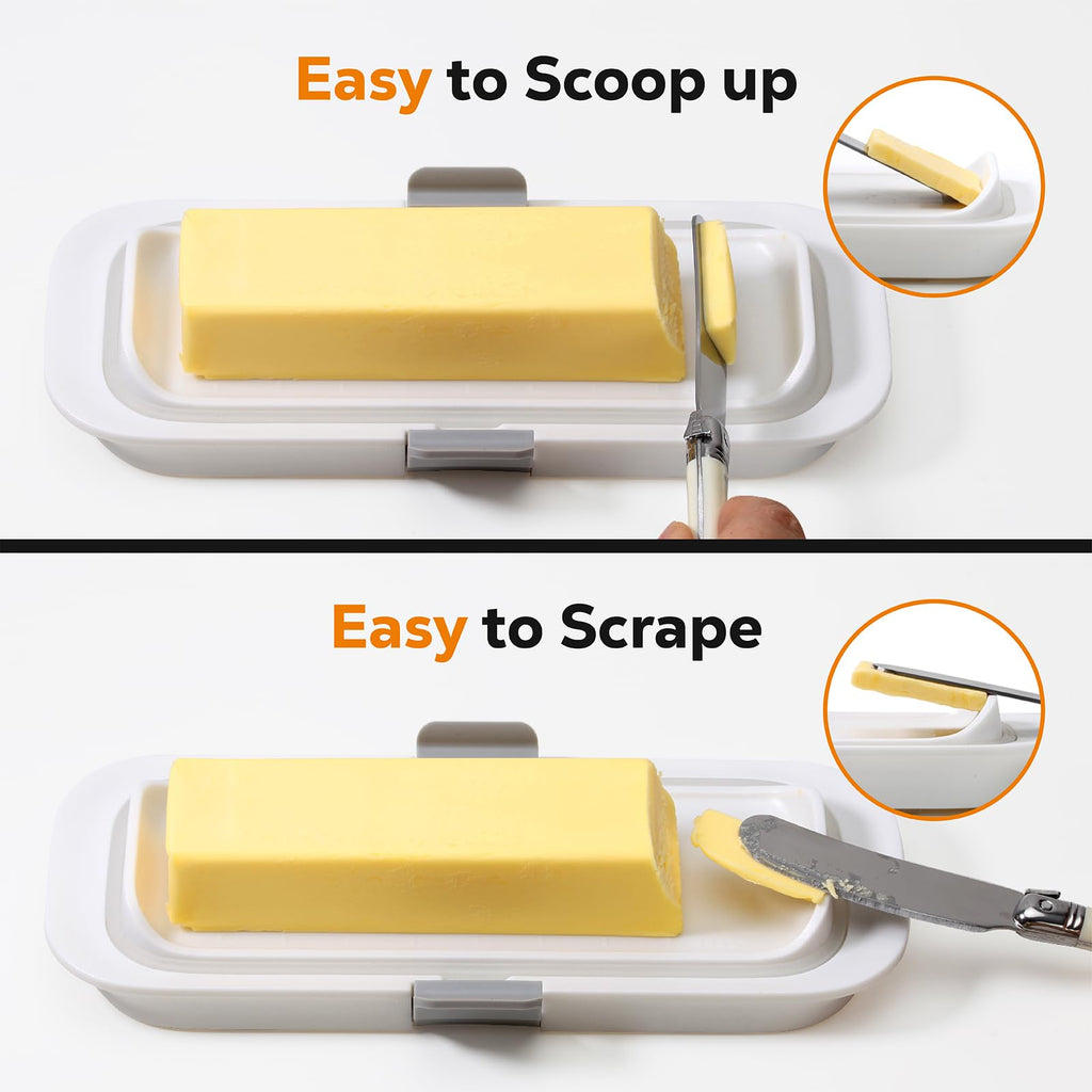 Pisol Butter Dish with Lid for Countertop and Refrigerator Door Shelf, Airtight Butter Keeper Container, Butter Holder for East/West Coast Butter, BPA-free, Microwave/Dishwasher Safe