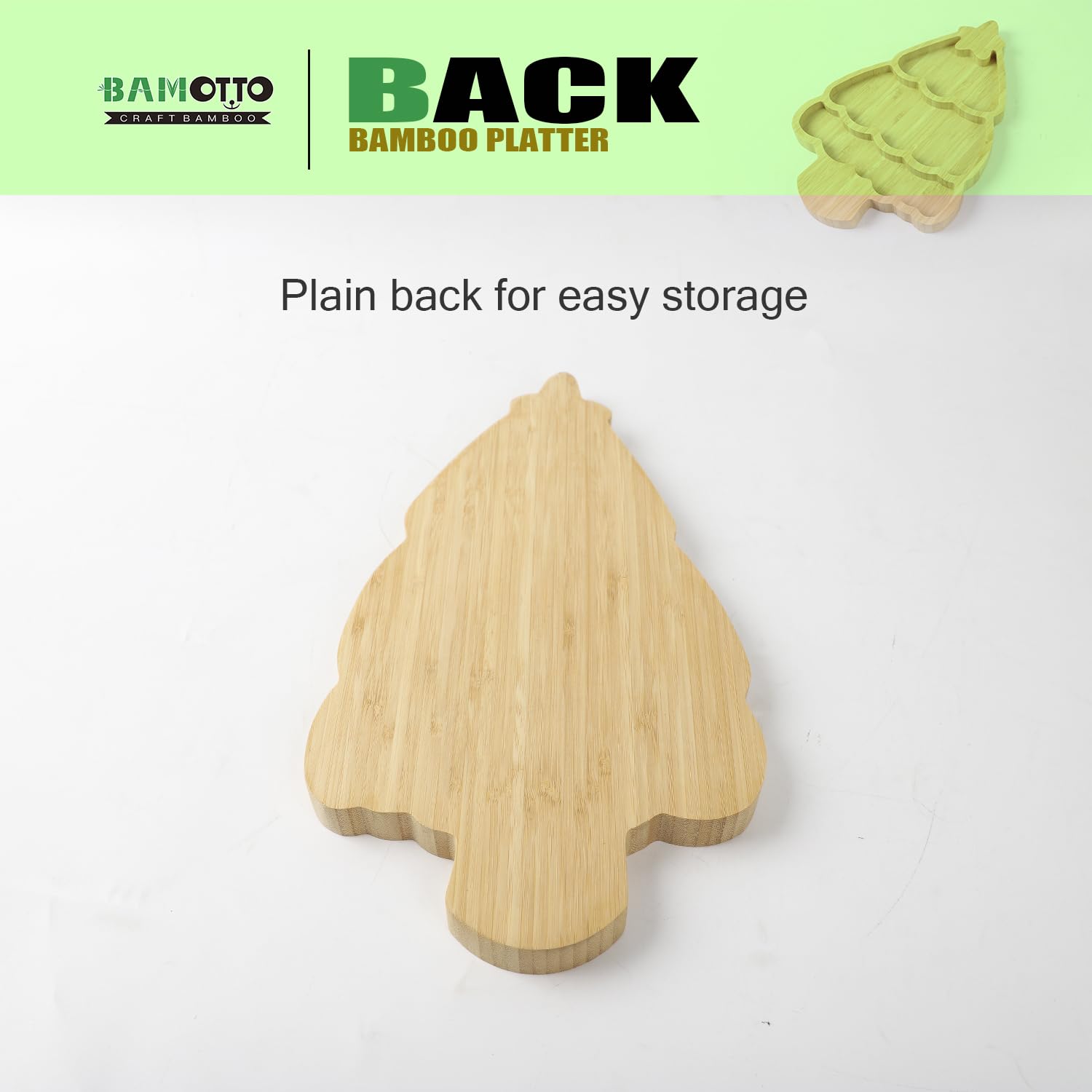 BAMOTTO CRAFTBAMBOO Bamboo Christmas Tree Serving Platter - Cute Cartoon Kids Snack Plate, Cheese Charcuterie Board for Salad/Dining, Holiday Tableware for Christmas Thanksgiving, 13.5"x8.8"