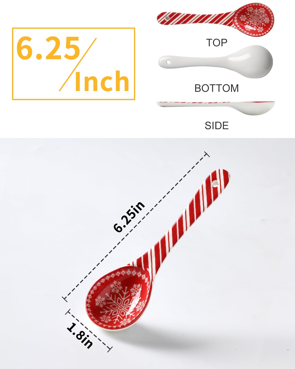 Metahom Christmas Ceramic Spoons, Small Serving Spoons for Soups, Ramen, Cereal, Condiments, Dips, Charcuterie Boards, Dishwasher & Microwave Safe, Set of 6