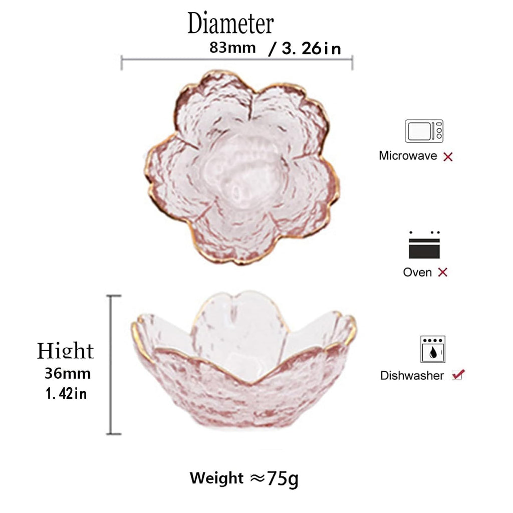 husippend Seasoning bowls with gold rim,6 pcs Pink Cherry Flower Crystal Glass Appetizer Plates dipping bowls ice cream Sushi,pink glass plates mini for charcuterie board (Phnom Penh)