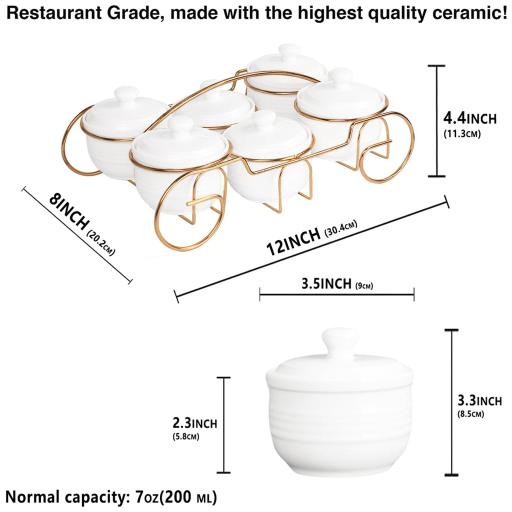 Creativity Home Ceramic Candy Bowls, Condiment/Sugar bowls gold basket Tray, 6 Removable small bowls With cover, For Snack, Dried fruits, nuts, candies and condiments - for parties, Holiday gift