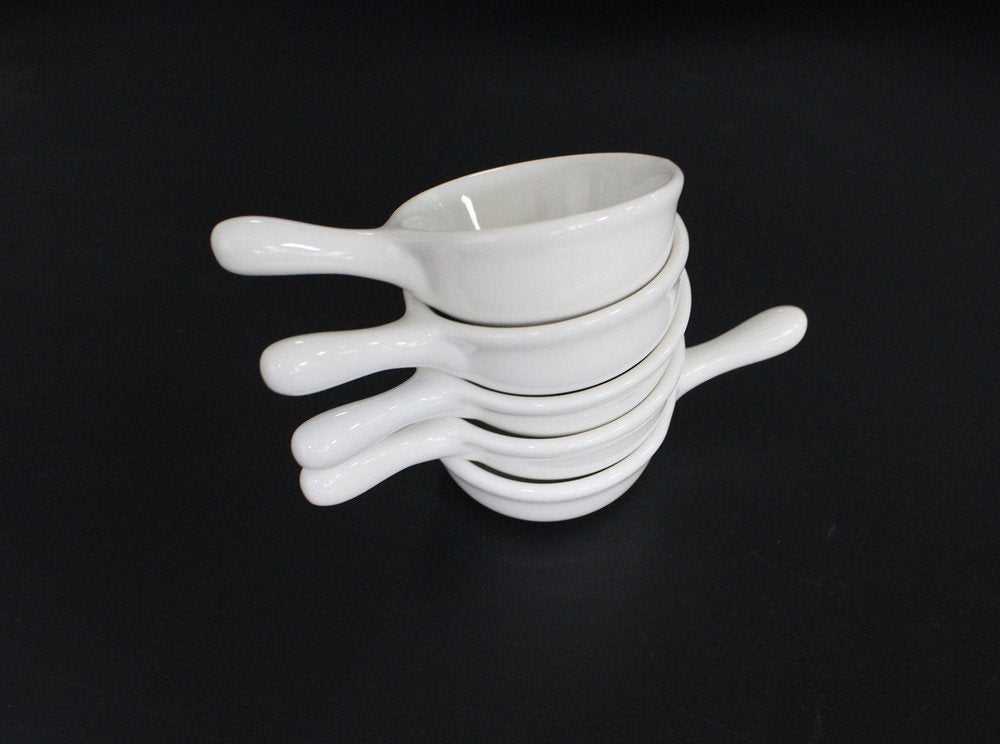 Leoyoubei 5 Packs Sauce Dish with Handle Grip,Side Dishes 1 Oz White Porcelain Dipping Bowls Appetizer Spoons Ketchup BBQ Sauce Sushi Soy Sauce-Stackable Ramekins