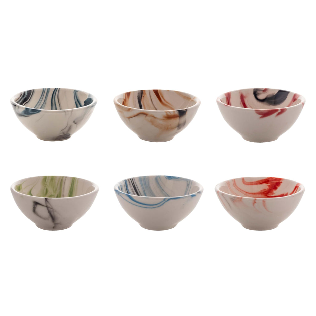 Small Ceramic Bowls Set of 6 | 3 oz Pinch Bowls for Dipping, Cooking Prep, and Charcuterie | Ideal for Snacks, Desserts, Side Dishes, Tapas, Nuts, and Ice Cream | Handmade Serving Dishes (Marble)