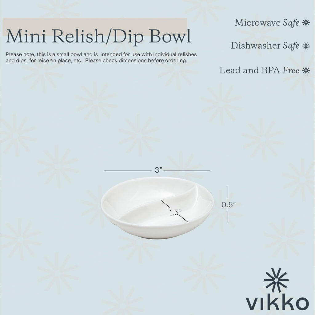 Vikko Mini White Sectional Dish, Set of 6 Porcelain Dipping Sauce Bowls, Small Serving Dish for Condiments, Stackable Round Spice Bowls