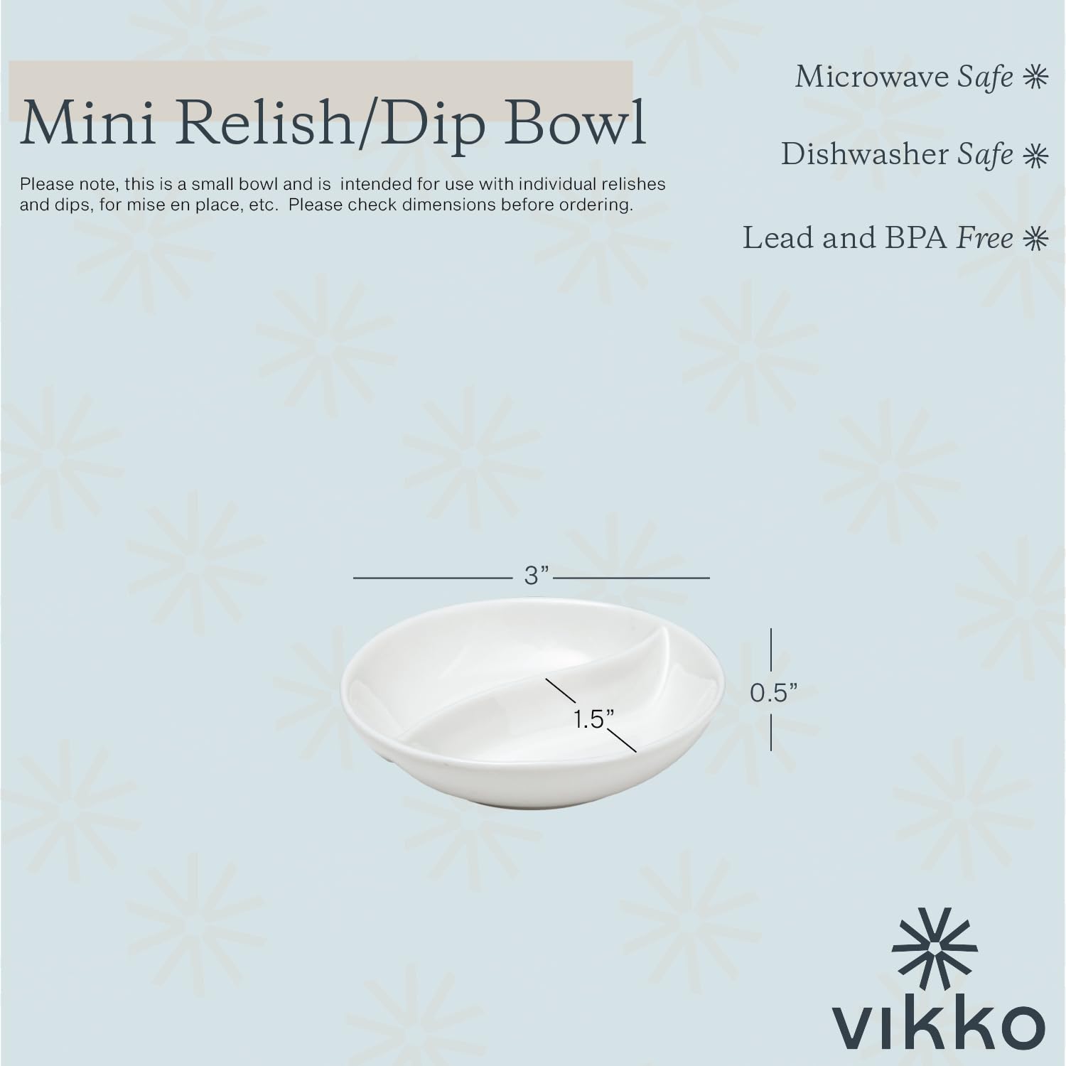 Vikko Mini White Sectional Dish, Set of 6 Porcelain Dipping Sauce Bowls, Small Serving Dish for Condiments, Stackable Round Spice Bowls
