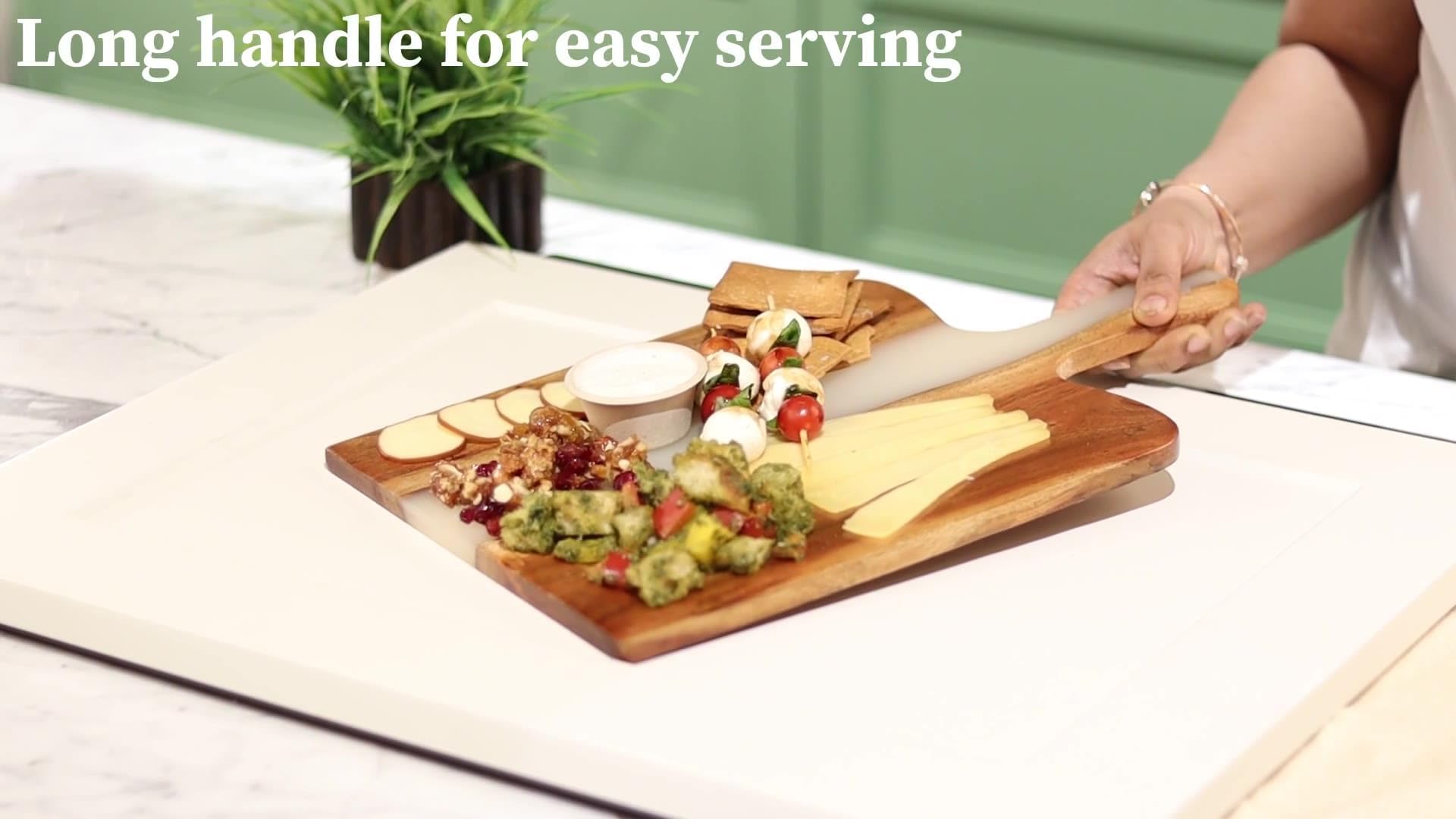 Acacia Wood & Epoxy cheese board | 16.5x10inch | Use as serving platter tray for charcuterie, appetizers, Snacks, dishes | Resin Cutting Board for fruits and vegetables | Cloudy White