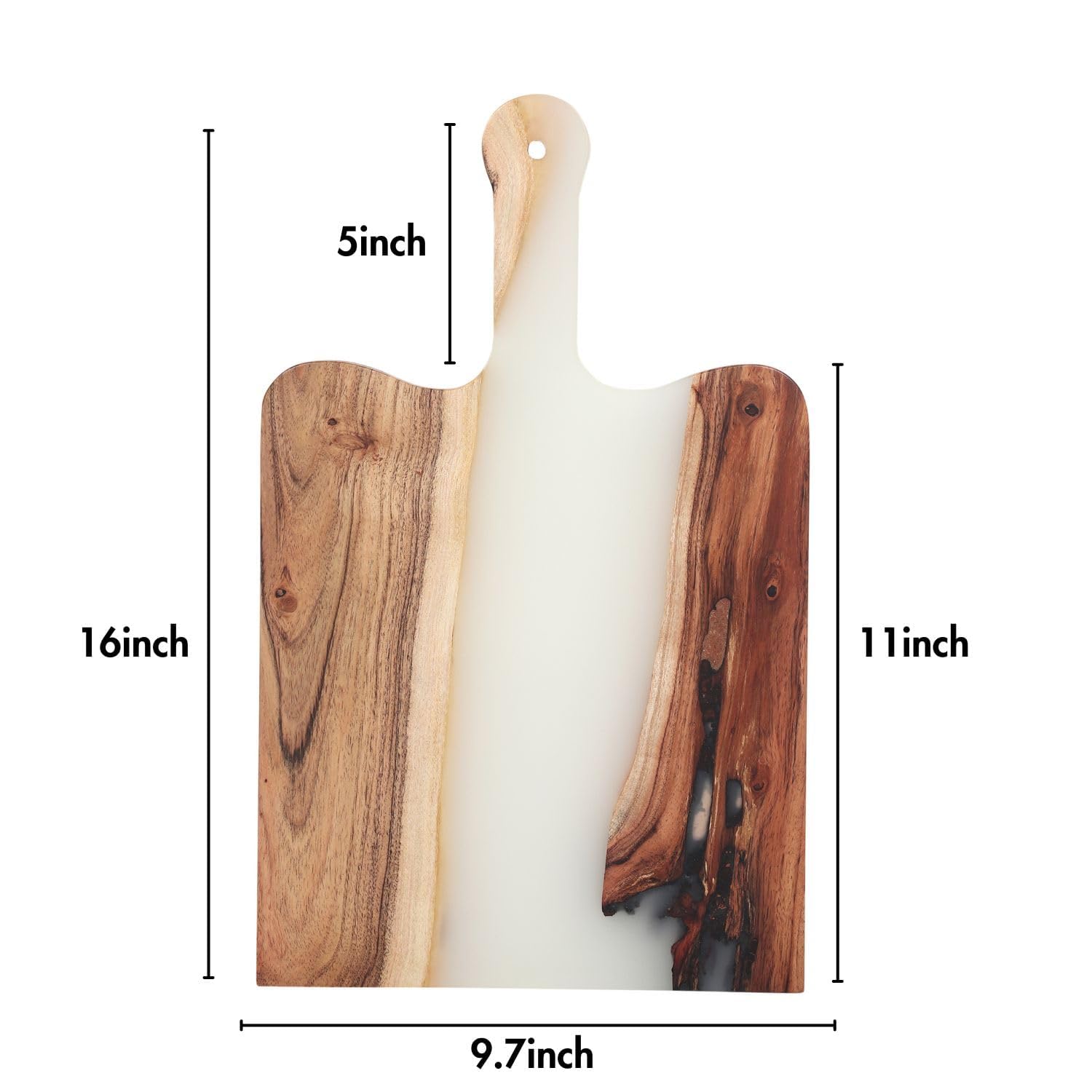 Acacia Wood & Epoxy cheese board | 16.5x10inch | Use as serving platter tray for charcuterie, appetizers, Snacks, dishes | Resin Cutting Board for fruits and vegetables | Cloudy White