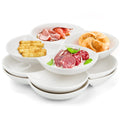 ZENFUN Set of 3 Porcelain Appetizer Platter with 4 Compartment, Flower-shaped Candy and Nut Serving Tray Snack Serving Plate Dishes for Vegetables, Fruit, Dessert, 8.5'' x 8.5'', White
