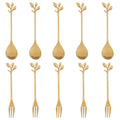 AnSaw 10-Pc Gold Mini Spoons & Forks Set, 4.7" - Stainless Steel, Leaf Handle, Ideal for Coffee,Tea, Appetizers, Tastings, Parties, Charcuterie & Cocktails
