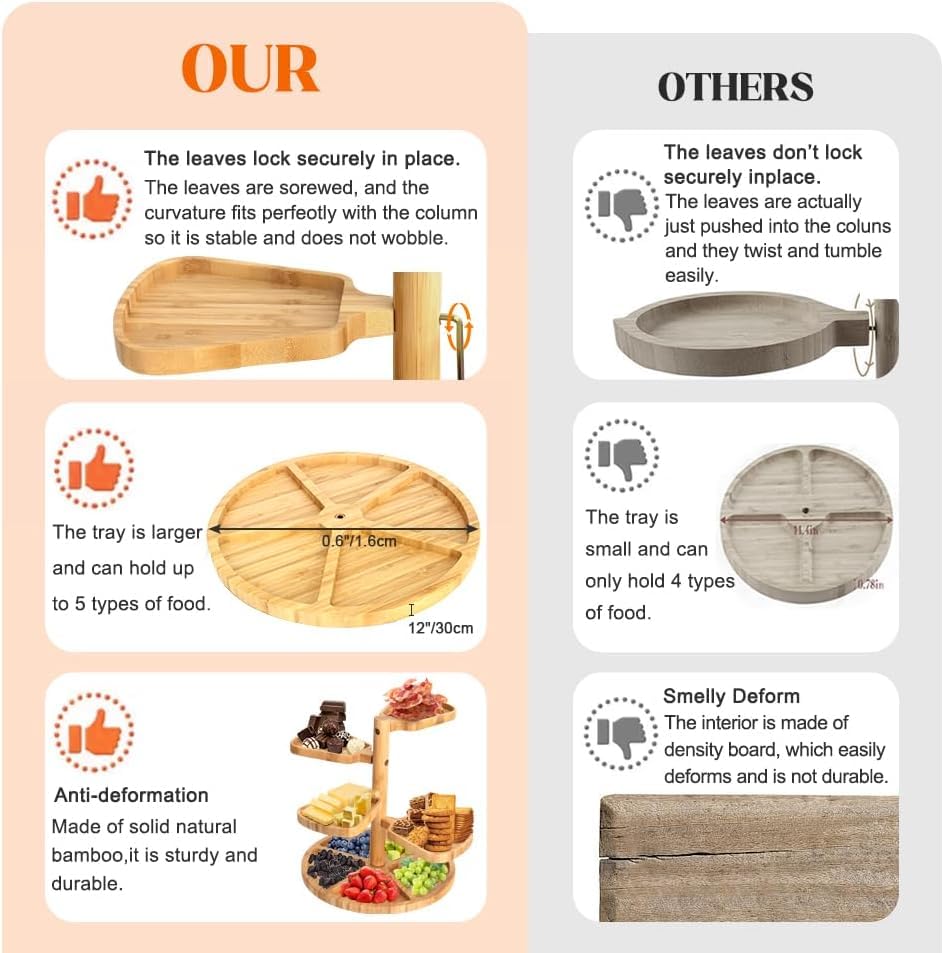 Natree Tiered Charcuterie Boards, 360° Rotating Cheese Board, Bamboo Cheese Platter Easy to Assemble and Clean, Ideal Gift for Halloween, Christmas, Thanksgiving, Wedding, Housewarming and Party