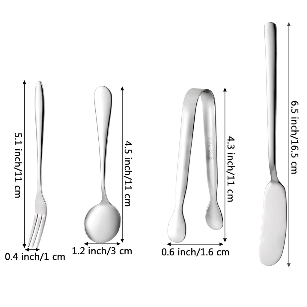 Suwimut 32 Pieces Cheese Butter Spreader Knives Set, Charcuterie Accessories Stainless Steel Cheese Spreader Knives, Mini Serving Tongs, Spoons and Forks for Butter Cheese Jam Appetizer Pastry Making
