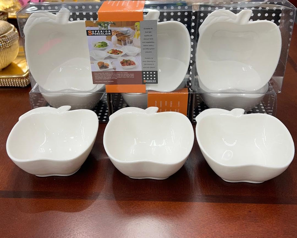 van wyck 3PC Apple Plates Porcelain Condiment Set - Classic Apple Shaped Bowls, Desert Dish, Microwave & Oven Safe, Ceramic Dishs for Serving & Decoration