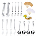 Patelai Charcuterie Boards Accessories Charcuterie Utensils Set Cheese Butter Spreader Knives Stainless Steel Mini Serving Tongs Spoons Forks and Toothpick Flags for Appetizers Pastry(Silver)
