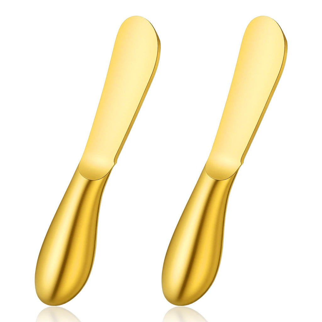 Zelphvt Butter Spreader Knives 2 Packs Gold Butter Knives Stainless Steel Cheese and Butters Knive Set Blunt Edge Spreader for Cheese Cream Jam Spreading