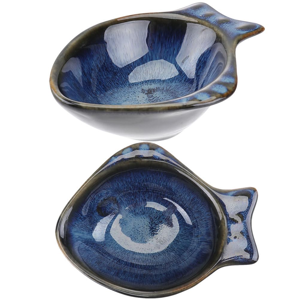 CALLARON 2Pcs Ceramic Dipping Bowl - 4.3 inch Fish Shape Sauce Dishes, 2 Oz Porcelain Serving Bowl, Small Bowl Dish for Appetizer, Sushi Soy Sauce, Snack, Seasoning, Dishwasher Safe
