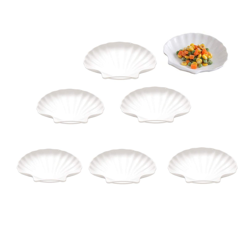 Leoyoubei Sauce Dish Set of 6, White Porcelain Dipping Bowls for Sushi, Soy Sauce, Ketchup, Honey Mustard, BBQ or Seasoning (Shell Shape - 2 Oz Each)